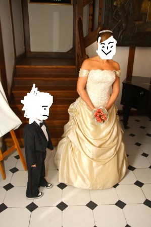 mirella l  Novios y novias en Huechuraba |  vestido de novia hermoso, lindo vestido de novia usado el 2010 color beig pedreria cosida a mano 